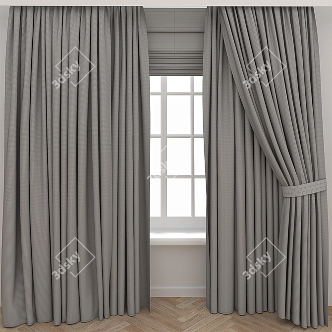 Wooden Window Curtain Parquet 3D 3D model image 3