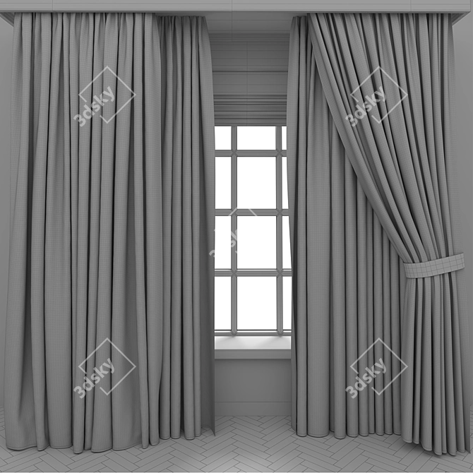 Wooden Window Curtain Parquet 3D 3D model image 5