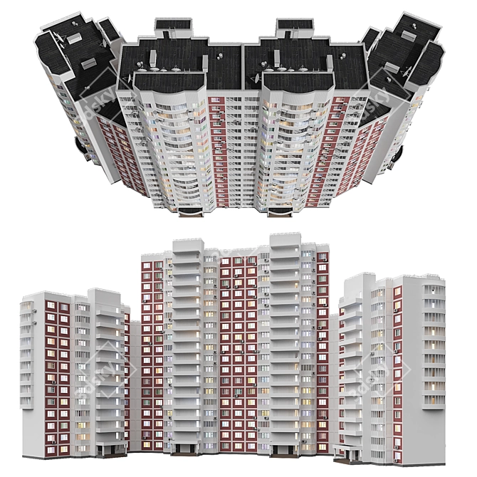 Versatile Residential Complex with 4 Sections 3D model image 2