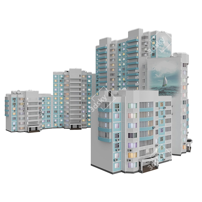 Sail Mural Variable-height Building 3D model image 1