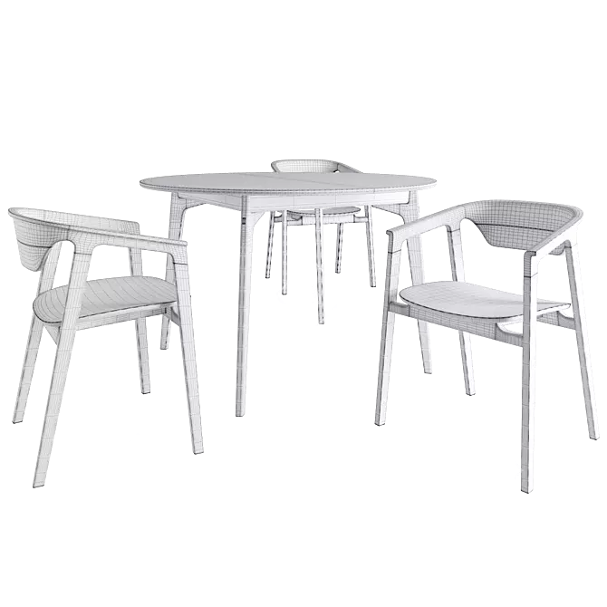 Elegant Extendable Round Table Set 3D model image 3