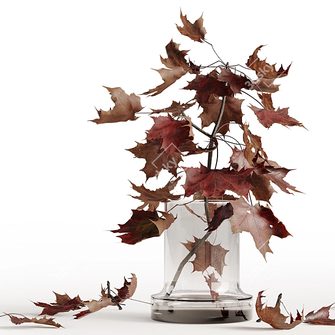 Autumn Maple Branches Glass Vase 3D model image 2