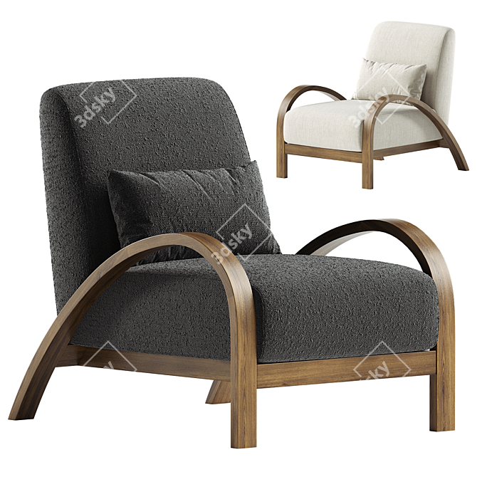 Modern Bentwood Bouclé Armchair 3D model image 1