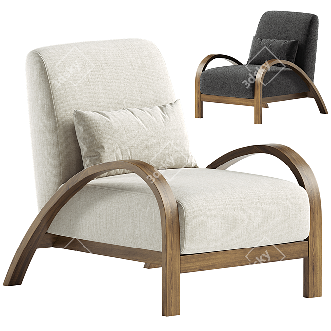 Modern Bentwood Bouclé Armchair 3D model image 2