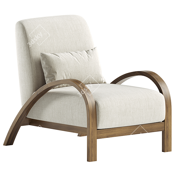 Modern Bentwood Bouclé Armchair 3D model image 3