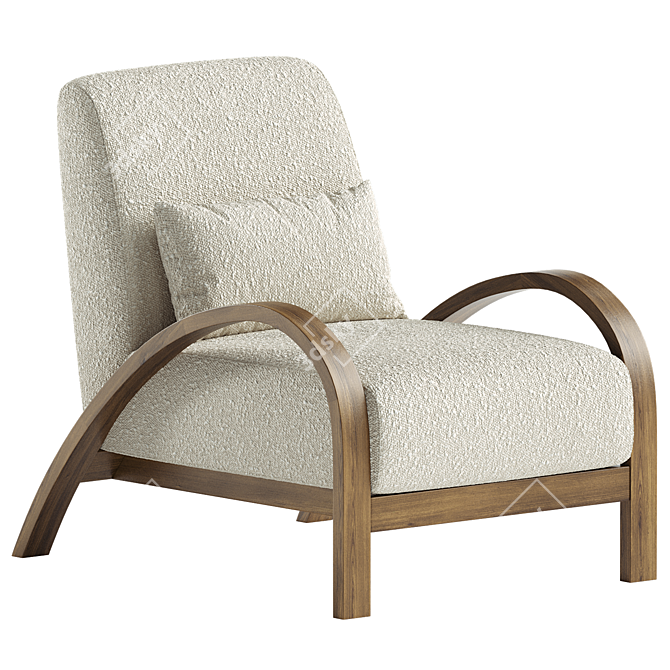 Modern Bentwood Bouclé Armchair 3D model image 4