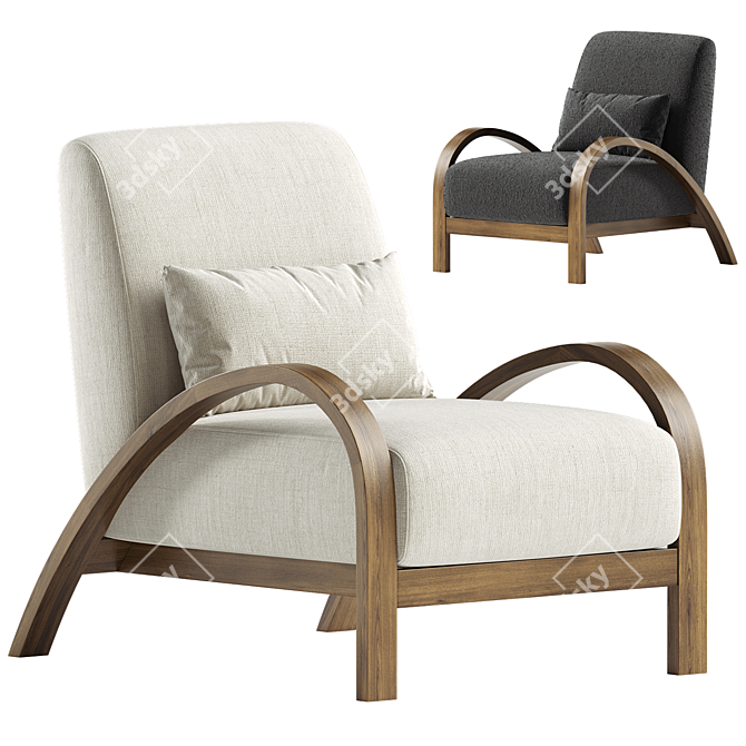 Modern Bentwood Bouclé Armchair 3D model image 8