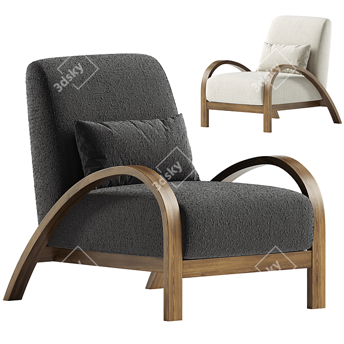 Modern Bentwood Bouclé Armchair 3D model image 9