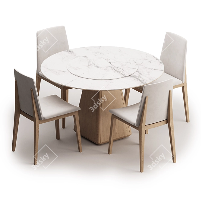 Luxury Wood Dining Table Set 3D model image 2