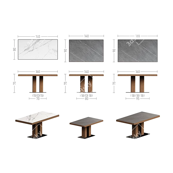 Twix 2 Dining Tables Set 3D model image 3