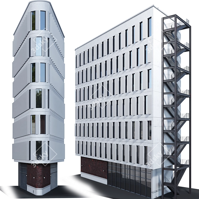 Corner Curve Residential Building Model 3D model image 3