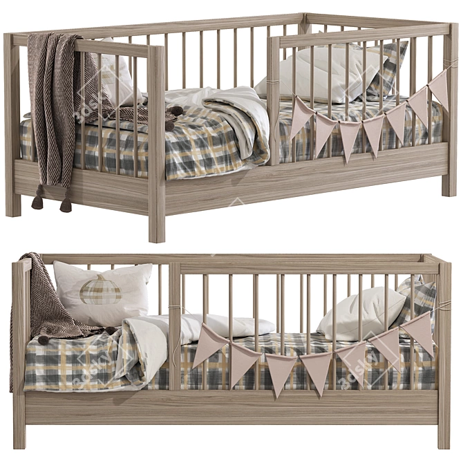 Kids Montessori Bed 413, Two Color Options 3D model image 2