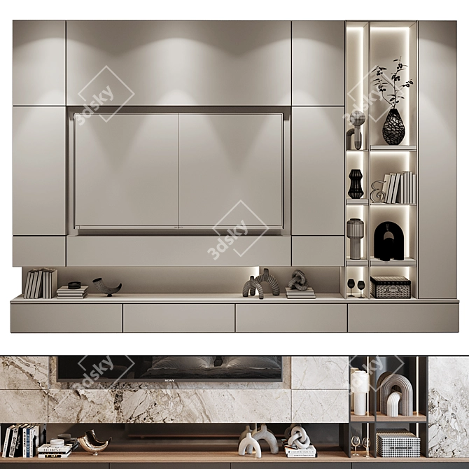 Modern TV Wall Shelf Organizer 3D model image 2