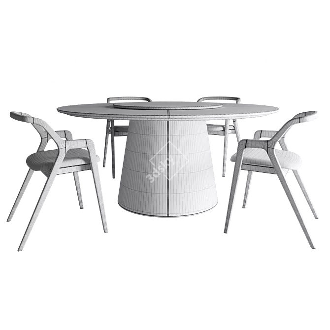 Elegant Round Marble Table Set 3D model image 3