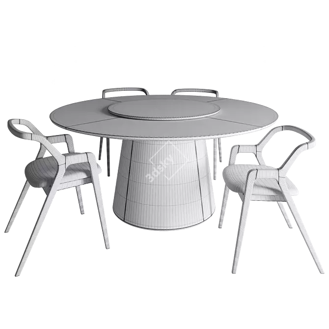 Elegant Round Marble Table Set 3D model image 4