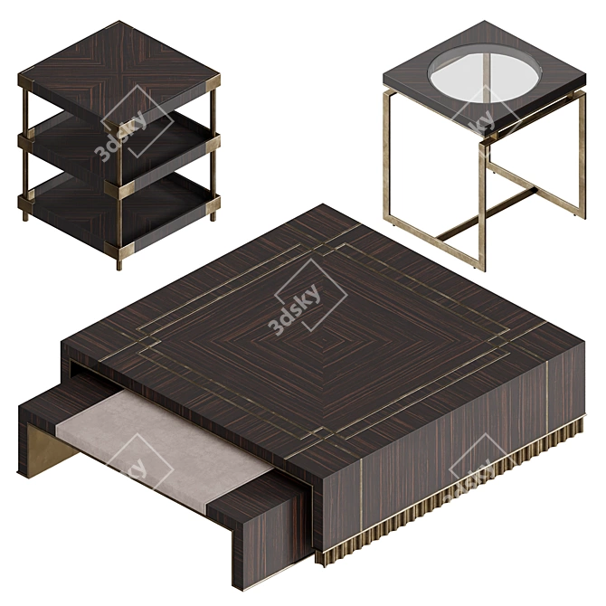 Elegant Art Deco Ebony Tables 3D model image 1