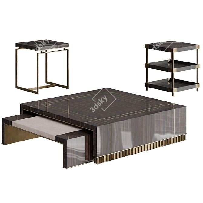 Elegant Art Deco Ebony Tables 3D model image 3