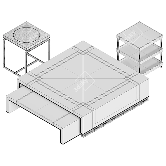 Elegant Art Deco Ebony Tables 3D model image 6