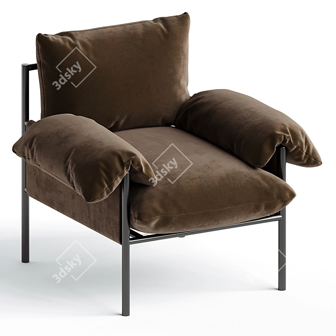 Luxury Chocolate Velvet Lounge Chair 3D model image 3