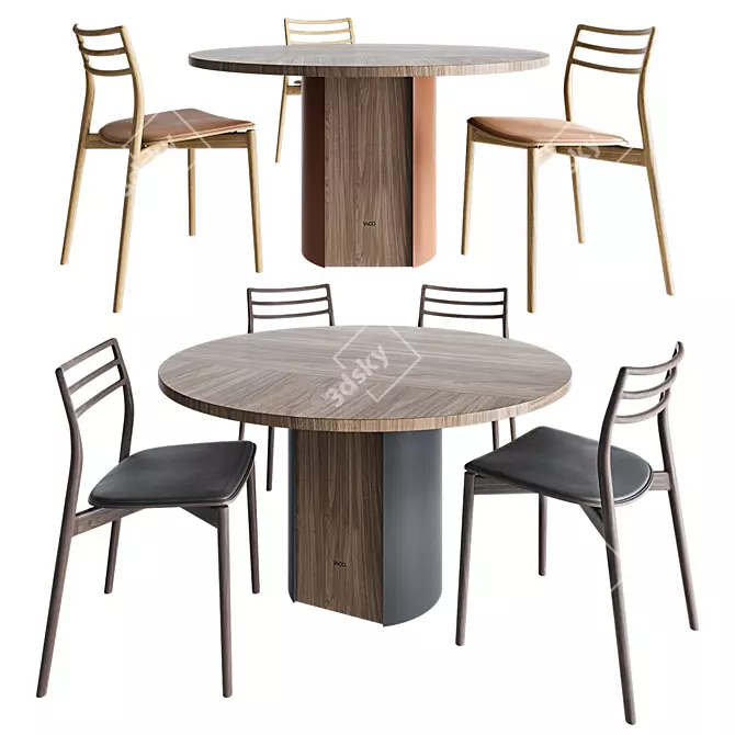 Modern Wood Table & Chair 3D model image 1