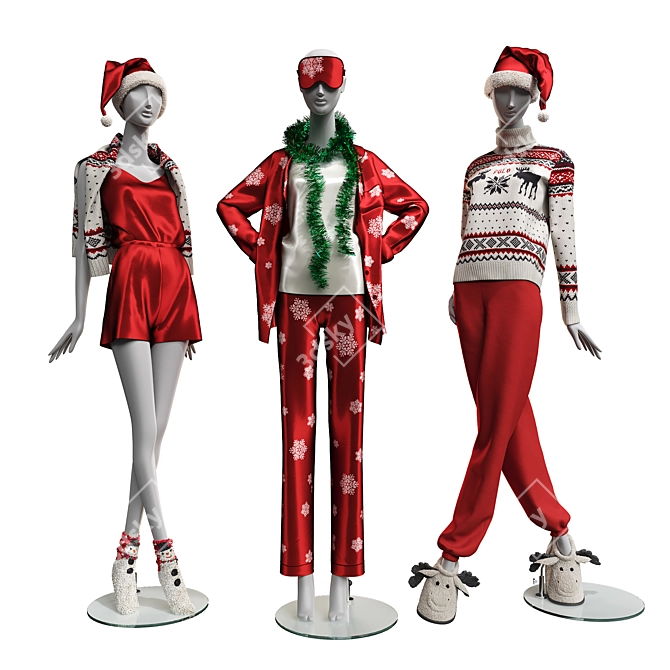  Festive Mannequins in Pajamas 3D model image 1