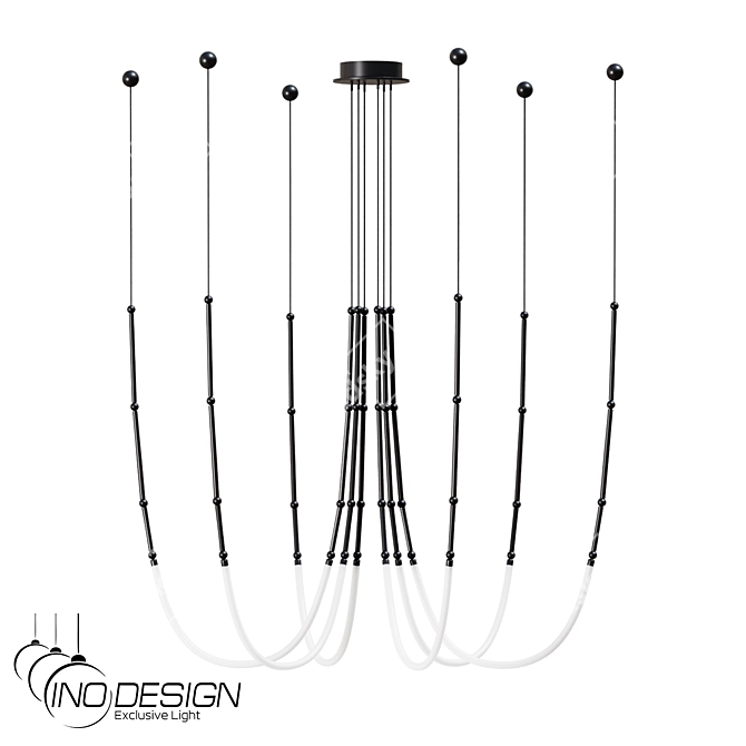Modern Black Metal Chandelier Fixture 3D model image 1