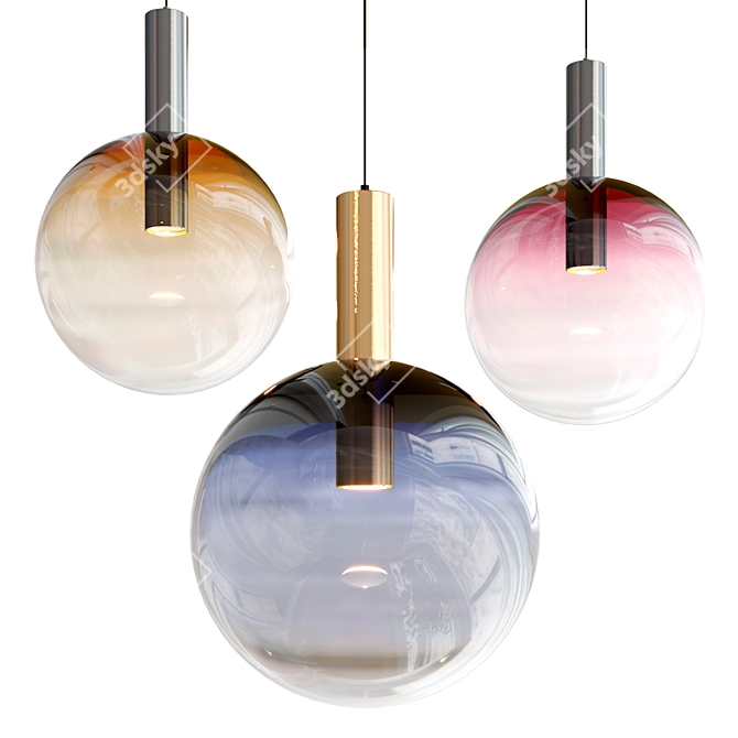 Elegant Blown Glass Pendant Lamp 3D model image 4