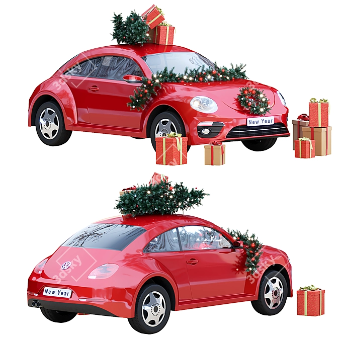 Christmas Volkswagen Beetle Car Decor 3D model image 2