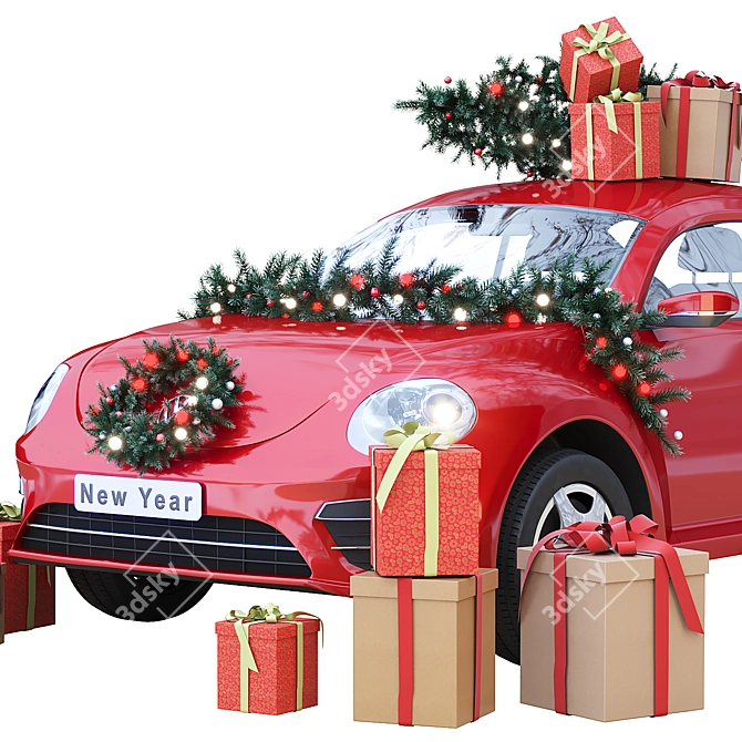 Christmas Volkswagen Beetle Car Decor 3D model image 3