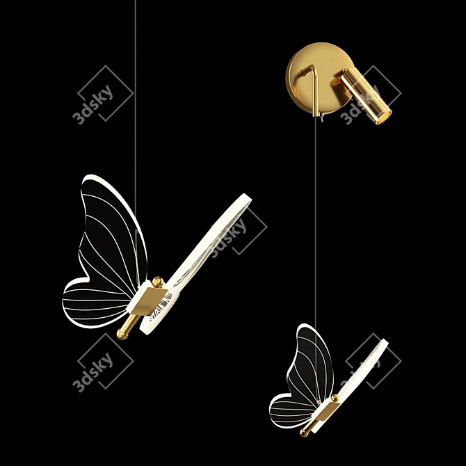 Graceful LED Butterfly Wall Lamp 3D model image 1