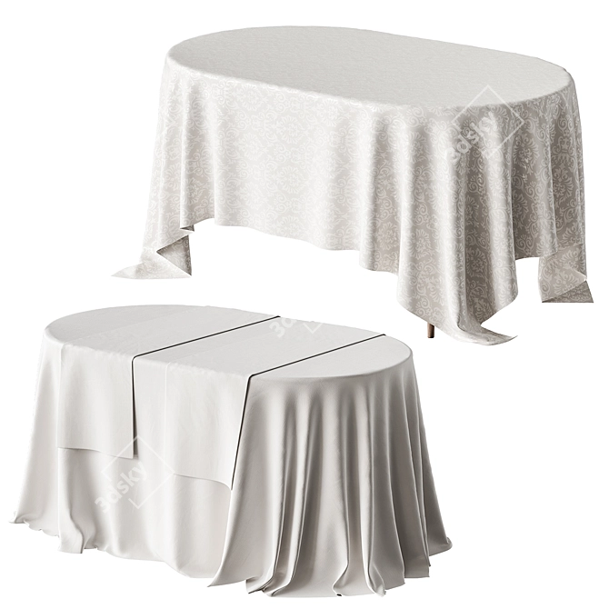 Oval Tablecloth, Various Draping Styles 3D model image 3