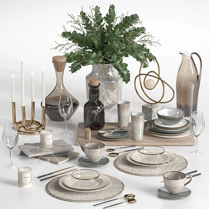 Elegant Tableware Set for 3D 3D model image 1