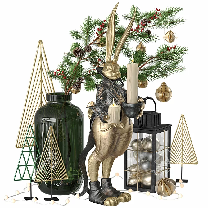 Rabbit Christmas Decor Set 3D model image 1