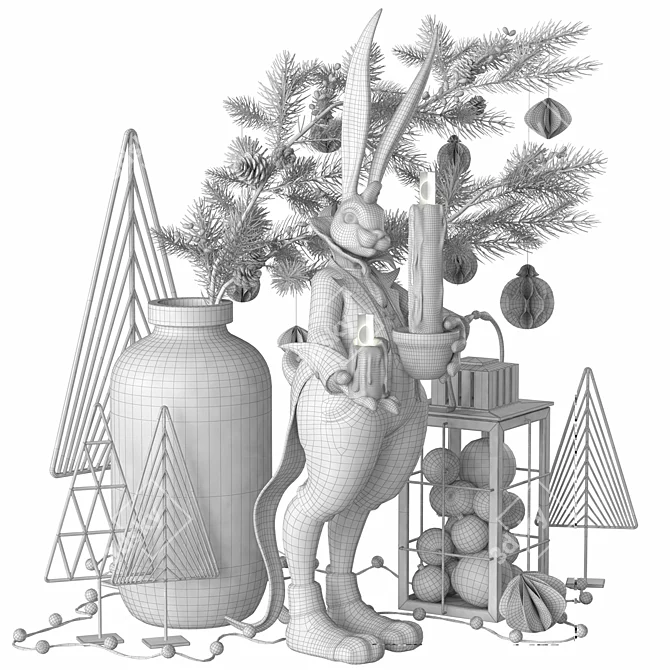 Rabbit Christmas Decor Set 3D model image 6