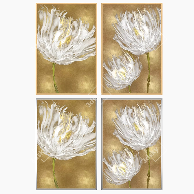  2 Paintings & 4 Frames Set 3D model image 3