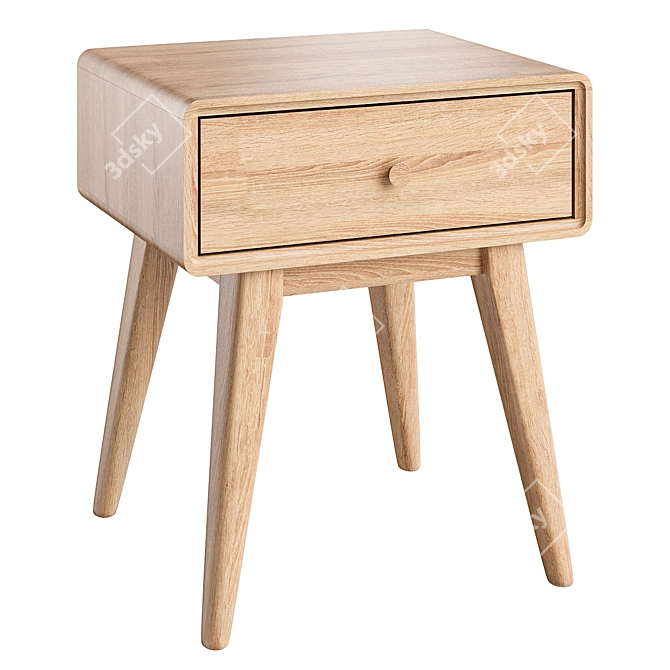 Vintage Spindle-Leg Bedside Table 3D model image 2