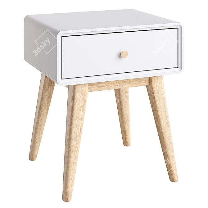 Vintage Spindle-Leg Bedside Table 3D model image 3