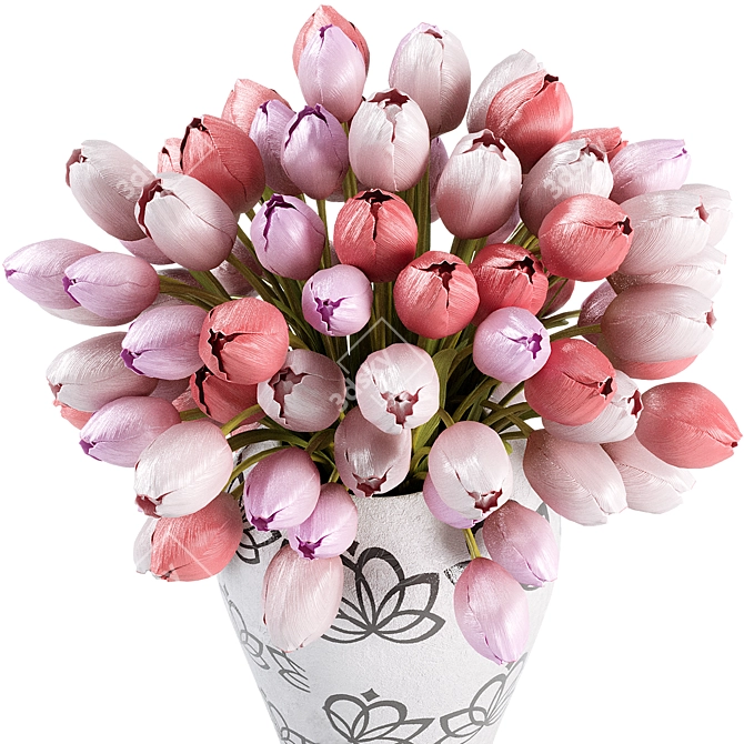 Tulips Bouquet in Vase 3D model image 2