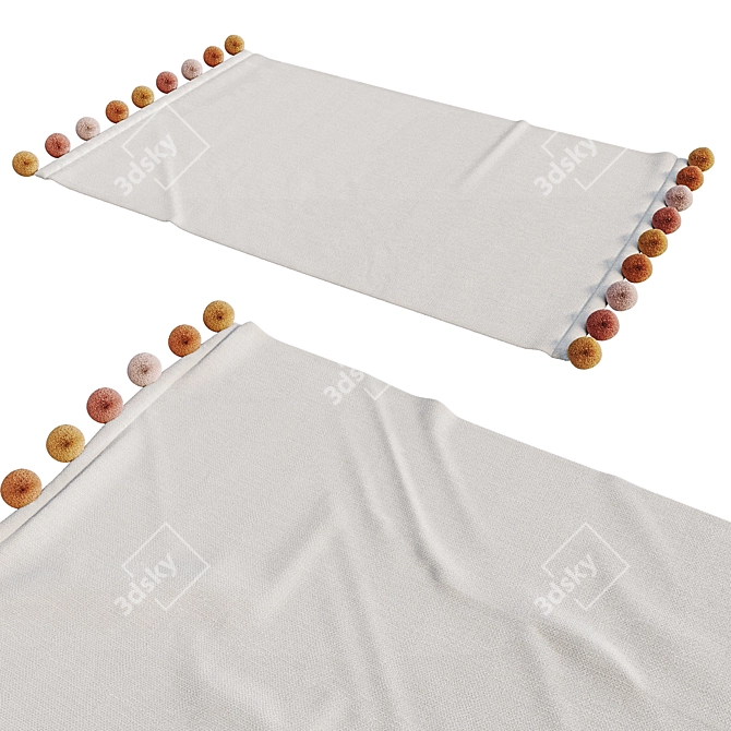 Cotton Bath Rug with Pompons 3D model image 2