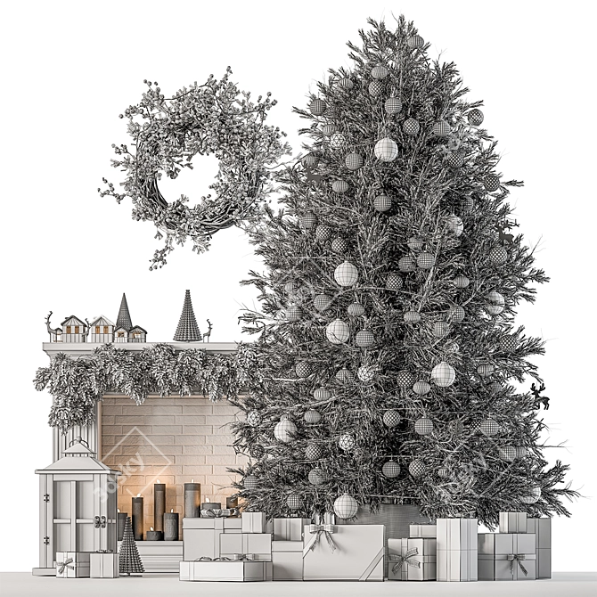 Festive Christmas Tree & Decor 3D model image 5