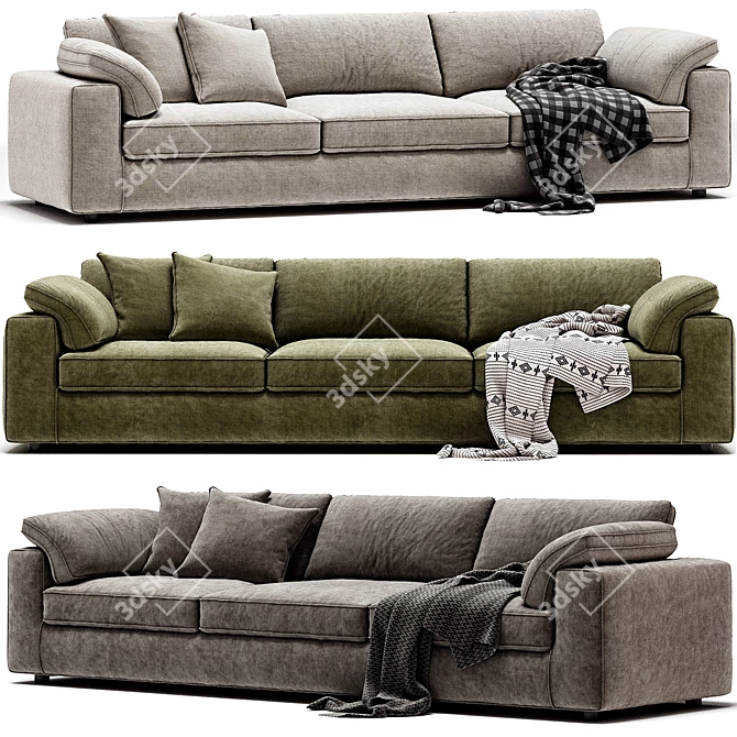 Luxury Linen Sectional 4-Seater Sofa 3D model image 1