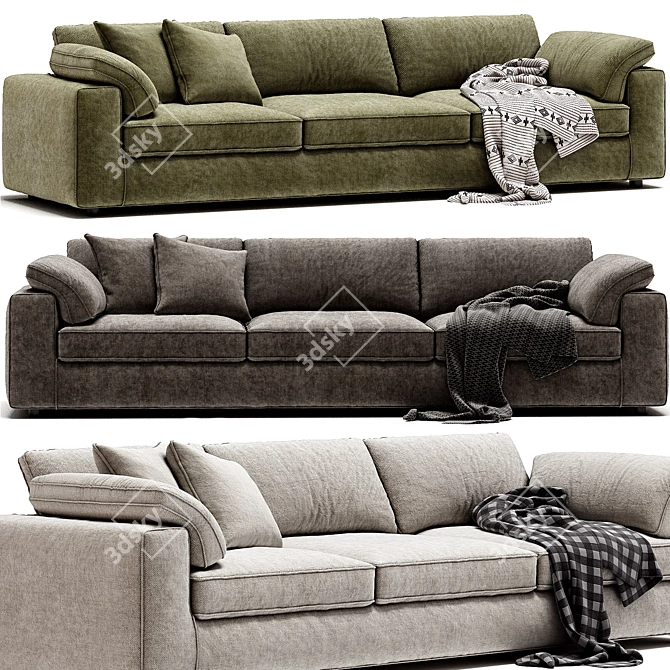 Luxury Linen Sectional 4-Seater Sofa 3D model image 4