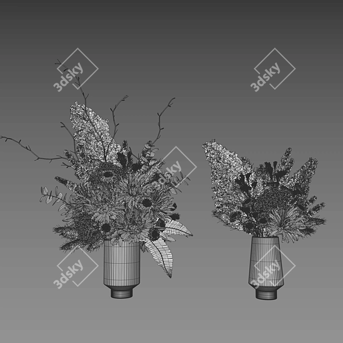 White Chrysanthemum Fern Bouquet deco 3D model image 7