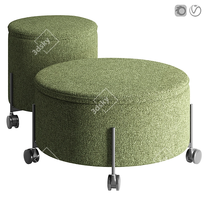 Adjustable Hubsch Pouffe Set 3D model image 1