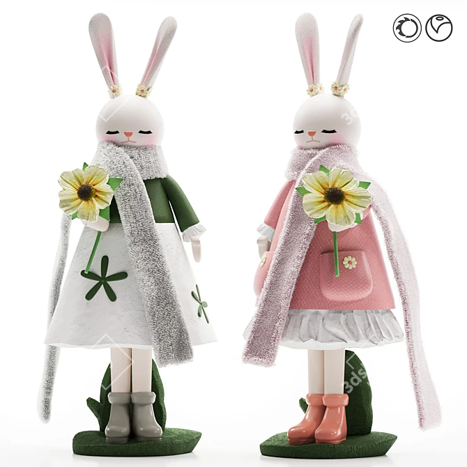 Bunny Ornament Figurine with Fur 3D model image 1