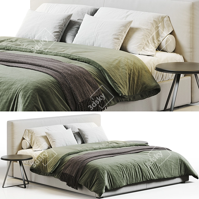 Sleek Modern Upholstered Bed Render 3D model image 1