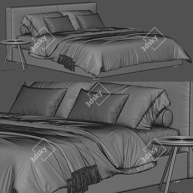 Sleek Modern Upholstered Bed Render 3D model image 3