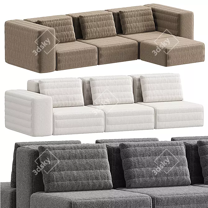 Modular Fabric Sofa with Chaise 3D model image 1