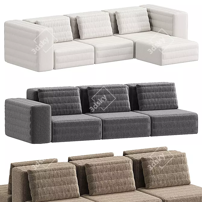 Modular Fabric Sofa with Chaise 3D model image 2