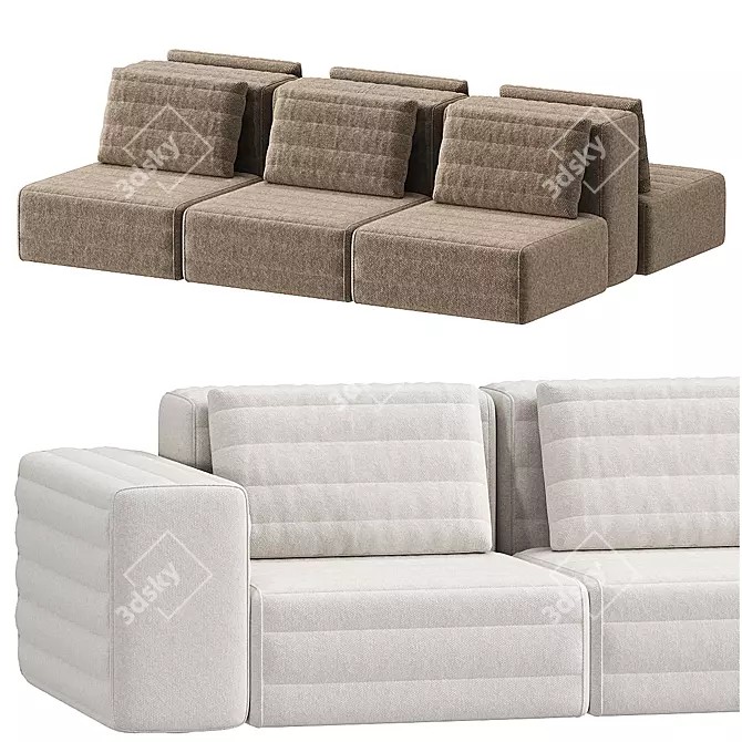 Modular Fabric Sofa with Chaise 3D model image 3